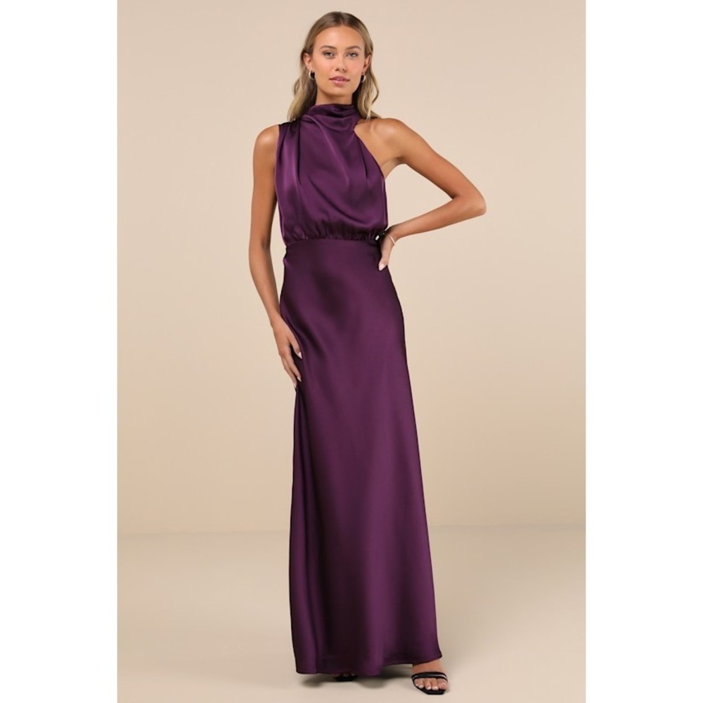 Distinctive Charm Purple Satin Asymmetrical Maxi Dress